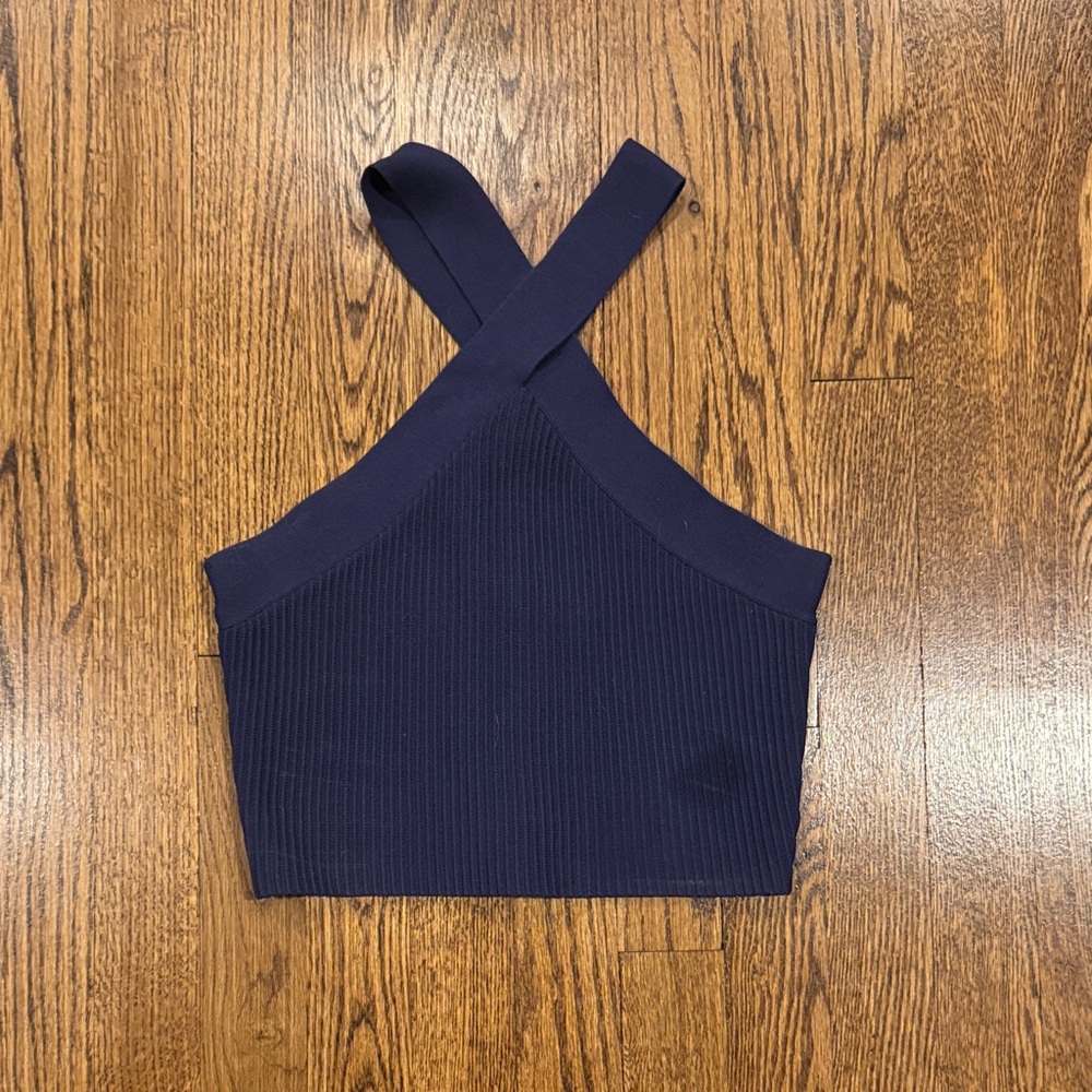 Forever 21 sweater knit halter Navy Blue Ribbed Women's cropped Top size small